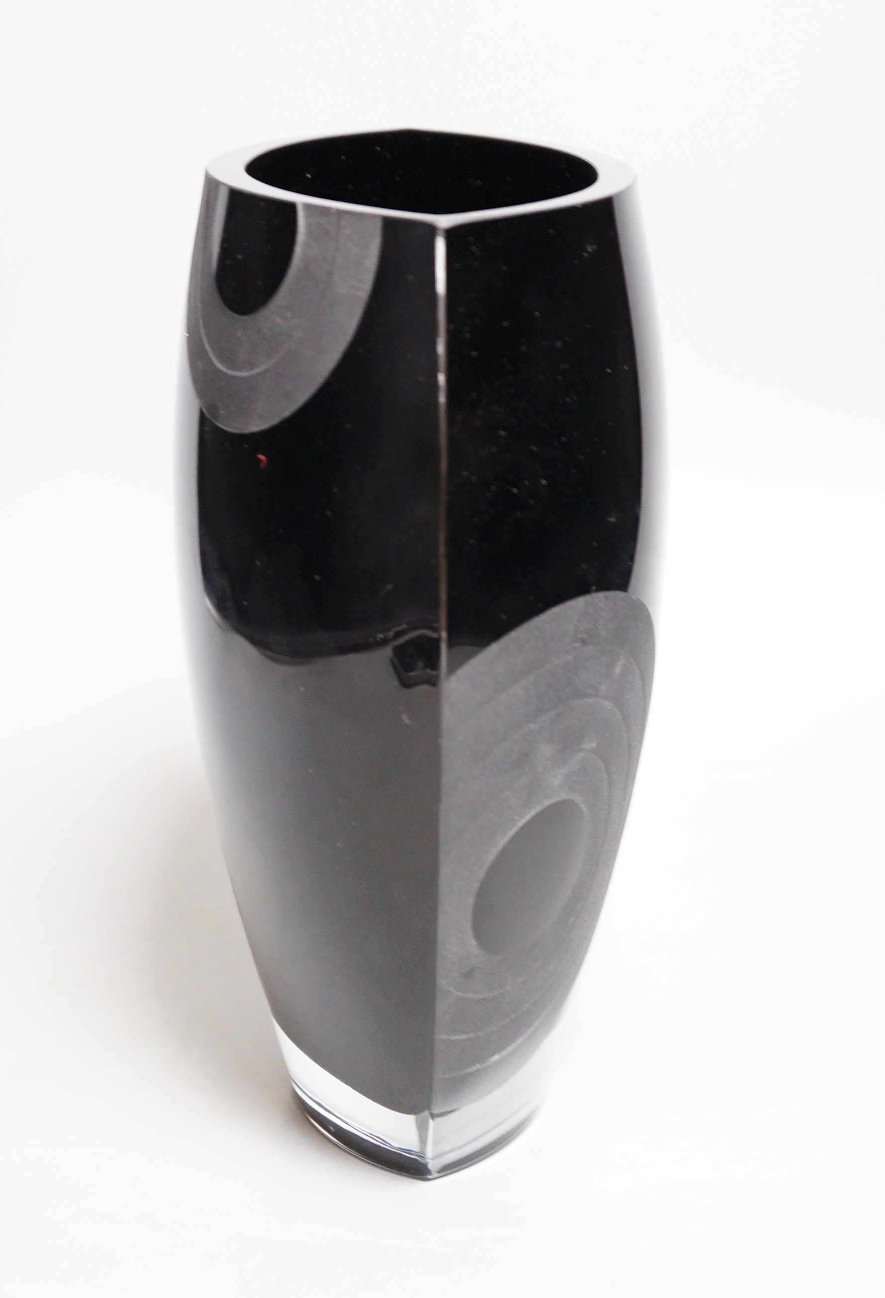 A large studio black glass elliptical vase, 25cm